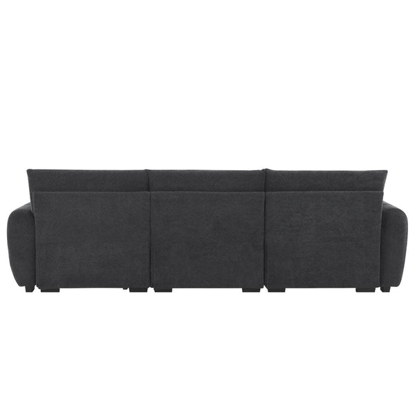 English Elm [video] Boucle L-shape Modular Sectional with Ottoman Four Seat Living Room Sofa N723S0008B