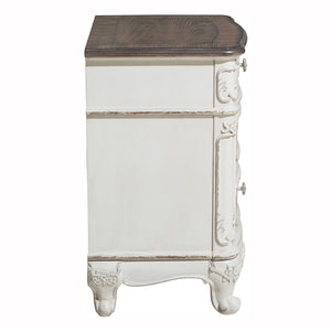 English Elm Victorian Cinderella White & Oak Nightstand with Carved Floral Hardware, 3 Drawers, No Assembly B011P361973