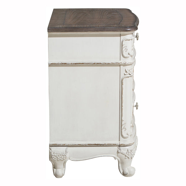 English Elm Victorian Cinderella White & Oak Nightstand with Carved Floral Hardware, 3 Drawers, No Assembly B011P361973