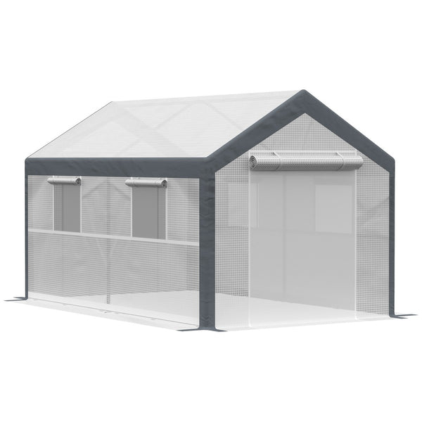English Elm Outsunny 12' X 7' Walk-In Greenhouse - Durable Outdoor Hot House With Roll-Up Windows & Zippered Doors W2225P174453-GIGA