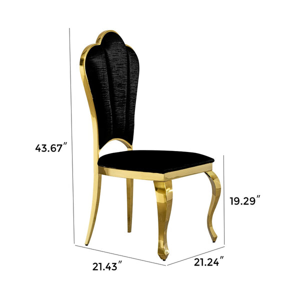 English Elm Dining Chairs Set of 2 Sculptural Petal Back Pu Leather Gold Steel Legs Glam W2723P426299