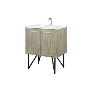 English Elm Rustic Acacia Bath Vanity 30" W X 20" D With White Quartz Top & Brushed Nickel Faucet For Charm B2731P259599-GIGA