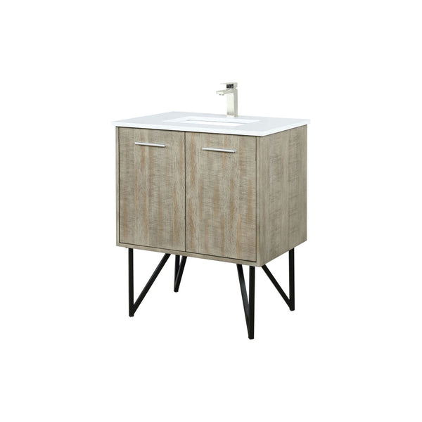 English Elm Rustic Acacia Bath Vanity 30" W X 20" D With White Quartz Top & Brushed Nickel Faucet For Charm B2731P259599-GIGA