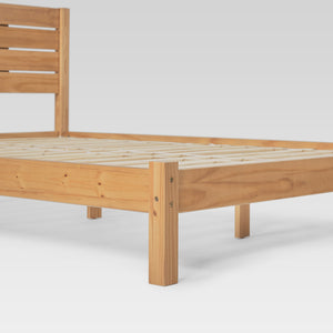 Isla Minimalist Queen Bed Frame - Sustainably Crafted Solid Pine Wood with Simple Boho Headboard