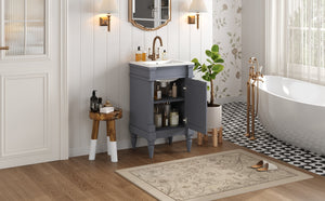 English Elm 18-Inch Modern Bathroom Vanity with Sink Compact Retro Design Durable MDF & Solid Wood Legs Storage-Friendly Gray N710P257401E