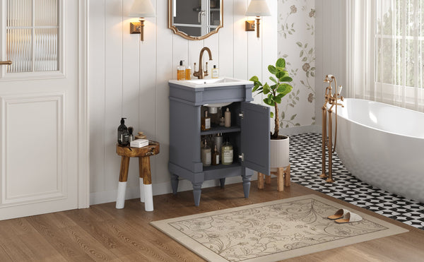 English Elm 18-Inch Modern Bathroom Vanity with Sink Compact Retro Design Durable MDF & Solid Wood Legs Storage-Friendly Gray N710P257401E