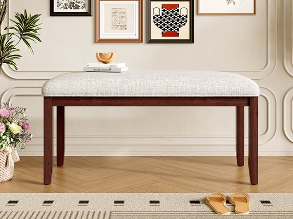 English Elm Upholstered Bench with Padded Seat and Solid Wood Legs, 39.75" Contemporary Entryway and Bedroom Accent Piece Cherry N752P271804C