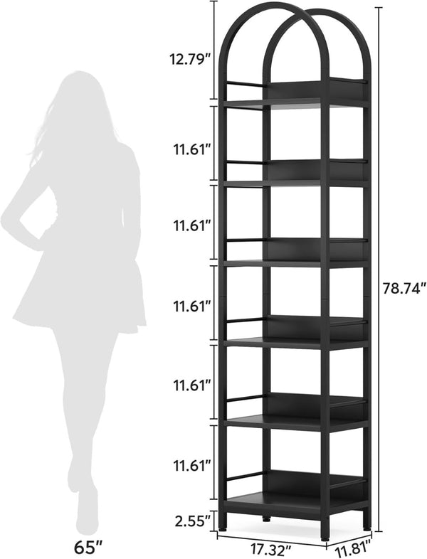 English Elm Versatility Arched 6-tier Corner Bookcase Tall Wood Grain Etagere for Living Room T3971P449203