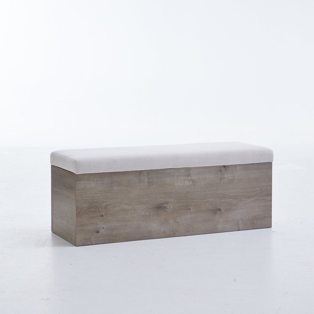 English Elm Shelton Upholstered Flip Top Storage Bench with Textured Ivory Chenille, Light Oak Base, Cozy Seating & Hidden Storage B083P321433