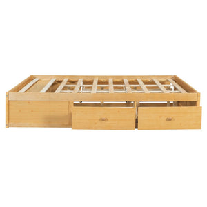 English Elm Queen Platform Storage Bed with Hydraulic Lift Footboard and Four Drawers Antique Finish Natural LP000139AAN