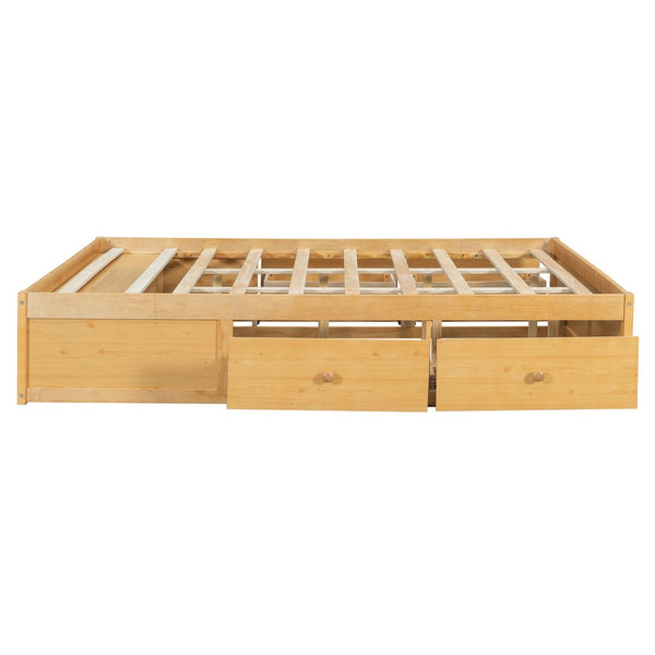 English Elm Queen Platform Storage Bed with Hydraulic Lift Footboard and Four Drawers Antique Finish Natural LP000139AAN