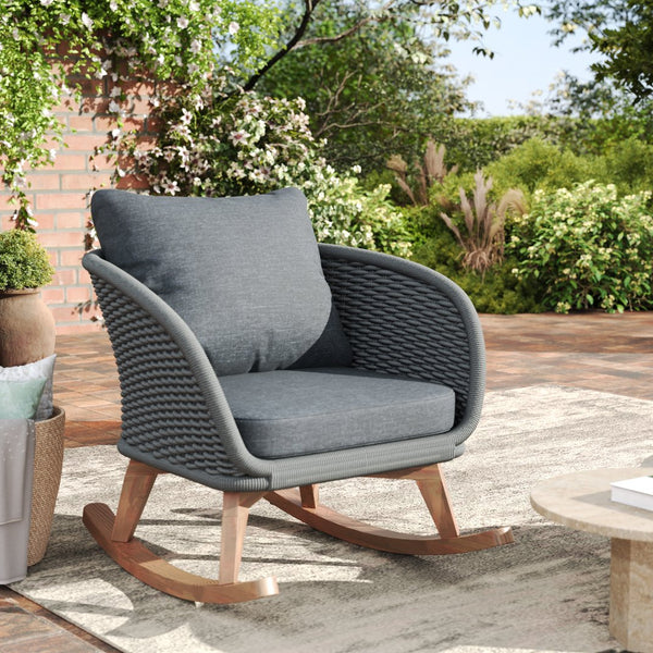 English Elm Christopher Knight Home® - 29.5" Gray Wicker Rocking Chair with Plush Polyester Cushions, Solid Wood Frame, Indoor/Outdoor Cozy Retreat N767P305079G