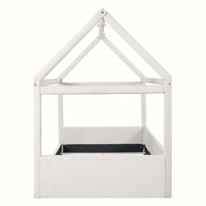 English Elm Full Size Upholstered House Daybed With Led Lighting, Cozy Beige Corduroy For Kids & Guests N7500001335A