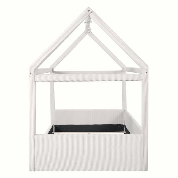 English Elm Full Size Upholstered House Daybed With Led Lighting, Cozy Beige Corduroy For Kids & Guests N7500001335A