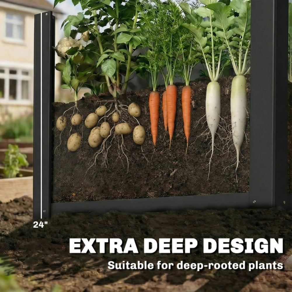 English Elm Balcony Raised Garden Planter Galvanized Steel Elevated Herb Bed for Patio Outdoor Use Black T3971P481342