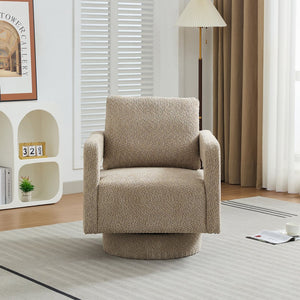 English Elm 29.13" Swivel Accent Chair — Modern Bouclé Rotating Lounge Seat with Removable Cushion & Solid Wood Frame taupe W3188P280196