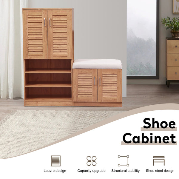 English Elm Multi Functional Shoe Storage Cabinet with Bench and Cushion, 7+3 Adjustable Panels, Ventilated Design for Entryway Oak 51.97 L x 17.32 W x 10.24 H W2948P242706