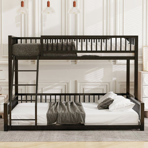 English Elm Twin XL over Queen Metal Bunk Bed with Ladder and Guardrails, Space-Saving Sturdy Frame for Kids and Guests Black N709P277756B