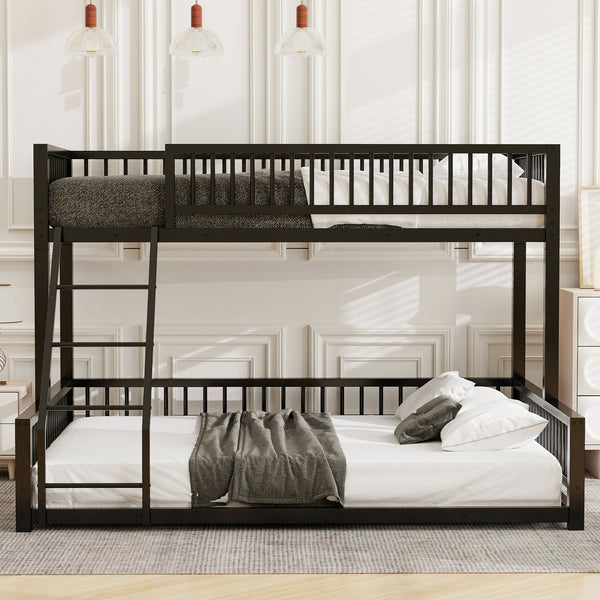 English Elm Twin XL over Queen Metal Bunk Bed with Ladder and Guardrails, Space-Saving Sturdy Frame for Kids and Guests Black N709P277756B