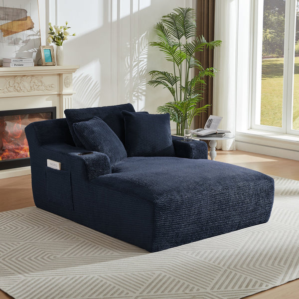 English Elm Oversized Chaise Lounge Chair with Plush Faux Fur Upholstery, Ergonomic Pocket-Spring Comfort, No Assembly Required Dark Blue W2339P360529