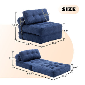 English Elm Folding Floor Sofa Bed Convertible Sleeper Chair with Shredded Foam Corded Fabric Dark Blue W2200P442795