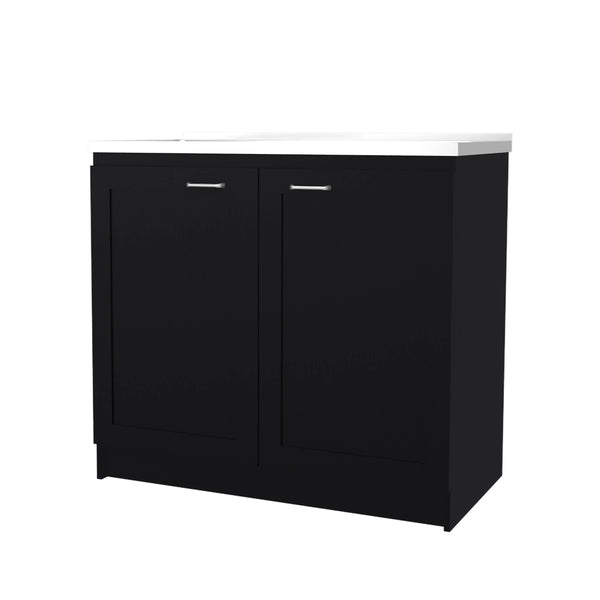 English Elm Wenge 2-Door Sink Base Cabinet with Interior Shelf, Durable Particle Board, 39"W x 36"H, Modern Utility B062S00625