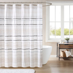 INK+IVY Nea Modern/Contemporary Cotton Printed Shower Curtain with Trims II70-1120 Off White/Gray