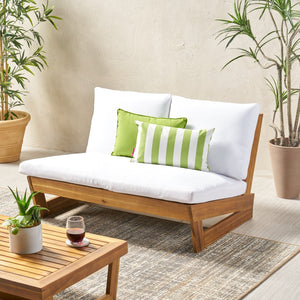 English Elm Christopher Knight Home® - SHERWOOD Loveseat with Acacia Wood Frame, Water-Resistant Cushions & Slatted Paneling for Patio Comfort and Durability Teak 64868.00WHI