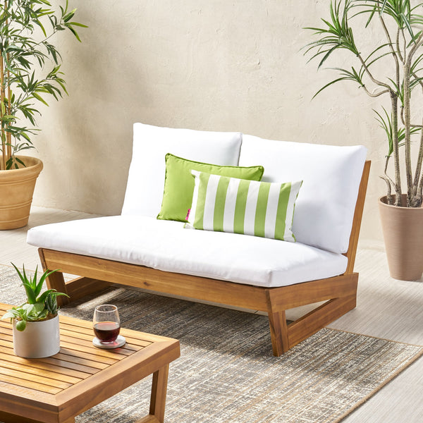 English Elm Christopher Knight Home® - SHERWOOD Loveseat with Acacia Wood Frame, Water-Resistant Cushions & Slatted Paneling for Patio Comfort and Durability Teak 64868.00WHI