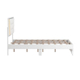 English Elm Queen Size Pu Upholstered Bed, Headboard With Led Light Strips and Sparkling Shiny Decoration, No Box Spring Required, White