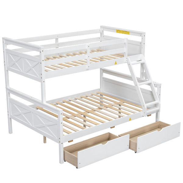 English Elm Twin Twin-over-Full Bunk Bed with Attached Ladder, Built-In Underbed Storage Drawers & Guardrail Safety Designed for Space-Saving Kids' Rooms White SM000119AAK-1
