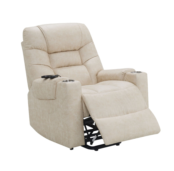 English Elm Nairi Ivory Faux Leather Power Recliner with Lift, Heat & Massage, Cup Holders, Pocket Coil Support B2726P245481