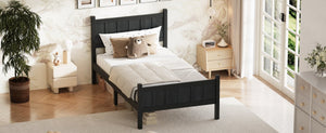 English Elm Twin Platform Bed Vertical Slat Headboard Farmhouse Shaker Wood Grain Finish Bedroom Black N733P422478E