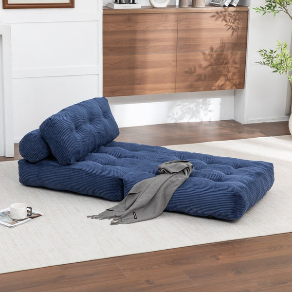 English Elm Folding Floor Sofa Bed Convertible Sleeper Chair with Shredded Foam Corded Fabric Dark Blue W2200P442795