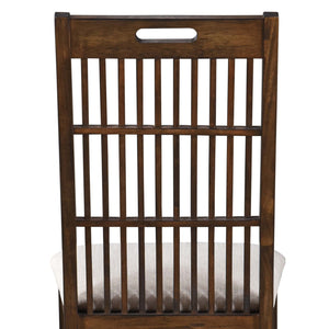 English Elm Set of 2 Rustic Dining Chairs with Upholstered Seats, Slatted Back Handle, Solid Rubberwood, Antique Oak Finish W2537P369835