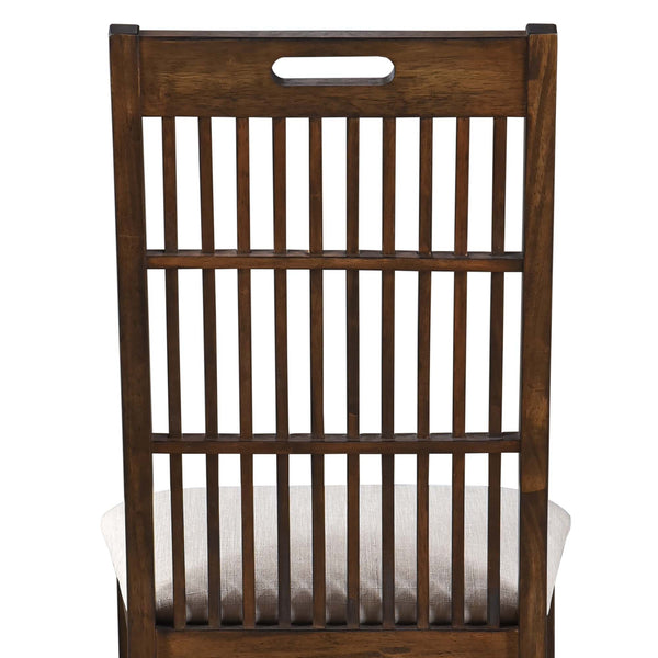 English Elm Set of 2 Rustic Dining Chairs with Upholstered Seats, Slatted Back Handle, Solid Rubberwood, Antique Oak Finish W2537P369835