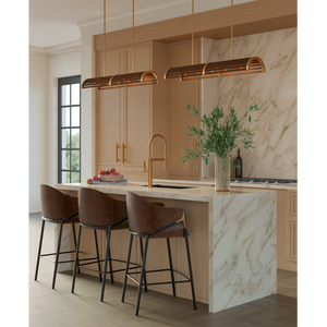 Woodbine Rectangular Modern Farmhouse Chandelier in Chestnut & Brass - Perfect for Kitchen Islands!