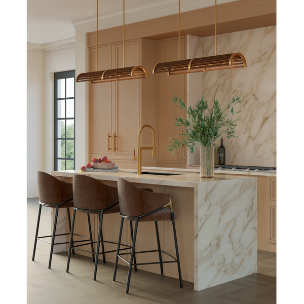 Woodbine Rectangular Modern Farmhouse Chandelier in Chestnut & Brass - Perfect for Kitchen Islands!