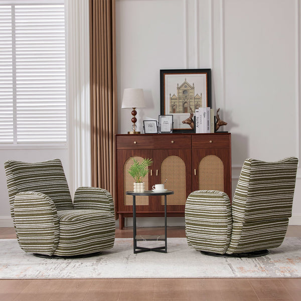 English Elm Modern Boucle 360° Swivel Leisure Chair with High‑Resilience Sponge, Supportive Curve, 550lb Capacity Olive Green W395P355490