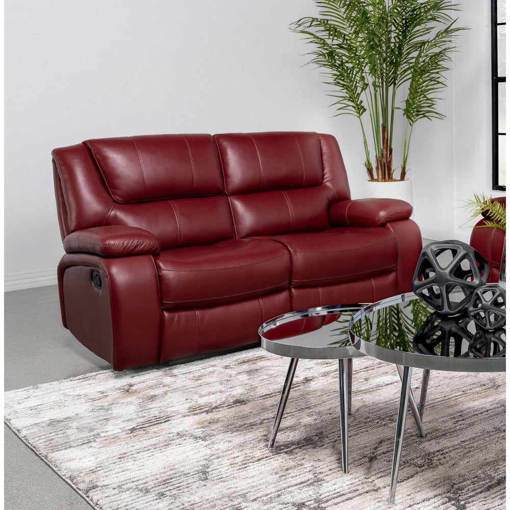 English Elm Elodie Red Faux Leather Motion Reclining Loveseat - Plush, Stylish Comfort For Cozy Living Spaces B062P354075