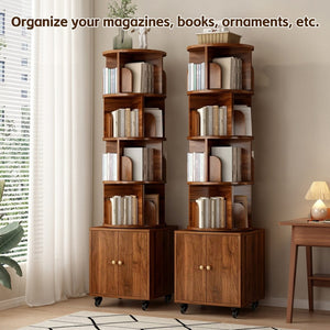English Elm Rotating 360° Corner Bookshelf - 5-Tier Compact Storage Rack With Drawer For Small Spaces, Walnut W2641P329220-GIGA