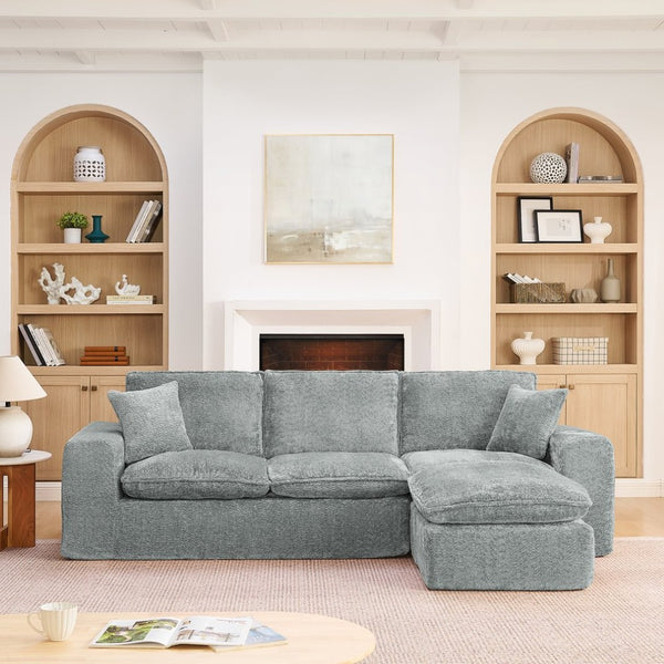 English Elm 107'' Boucle L-shaped Sectional with Reversible Chaise Deep Foam Seat Living Room Grey W1413S00165