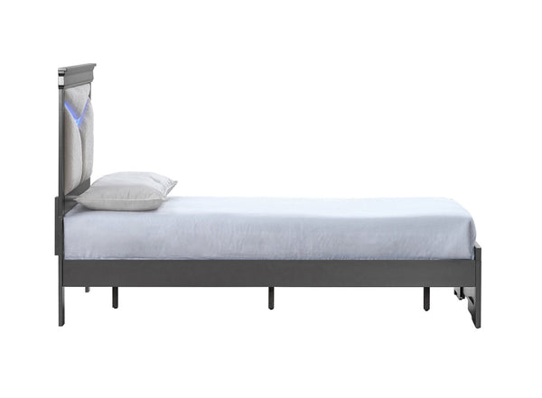 English Elm Lorana Plush Teddy Upholstered Twin Bed with Built-in Led Headboard for Kids Rooms Gray B078S00663