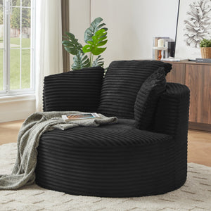 English Elm Compressible Corduroy Round Chair with Pocket Spring Cushioning, No-Assembly Plush Seating for Home Office Lounge Black W2339P323616