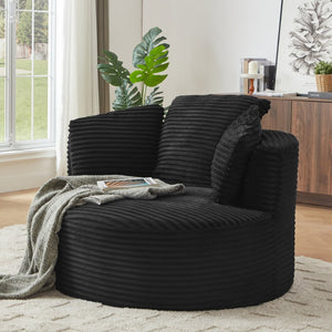 English Elm Compressible Corduroy Round Accent Chair Pocket Spring Cushioned Backrest for Apartments Black W2339P461271
