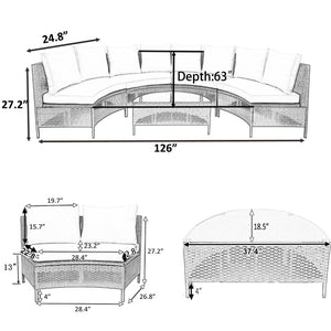 English Elm Topmax Five Piece Modular Outdoor Sectional Pe Rattan Patio Set with Glass Table Grey N717S100149E