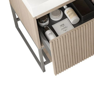 English Elm Yolan 30 Inch Freestanding Bathroom Vanity Cabinet Oak Finish Moisture Resistant W2615P200126