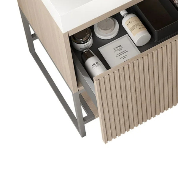 English Elm Yolan 30 Inch Freestanding Bathroom Vanity Cabinet Oak Finish Moisture Resistant W2615P200126