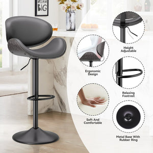 English Elm Swivel Bar Stools Set Of 2 - Adjustable Height, 360° Swivel, Grey Pu Leather Comfort For Kitchen T3950P394490-GIGA
