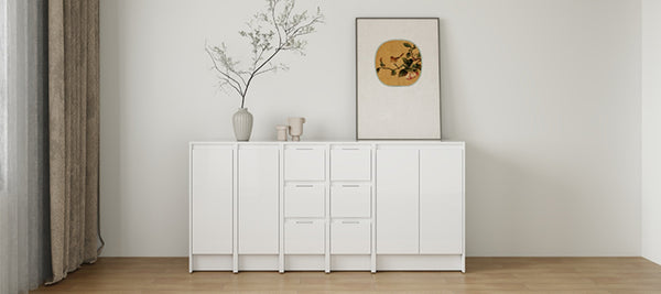 English Elm 72" Modular Freestanding Cabinet Glossy White Plywood Soft Close Bathroom Storage W999S00522